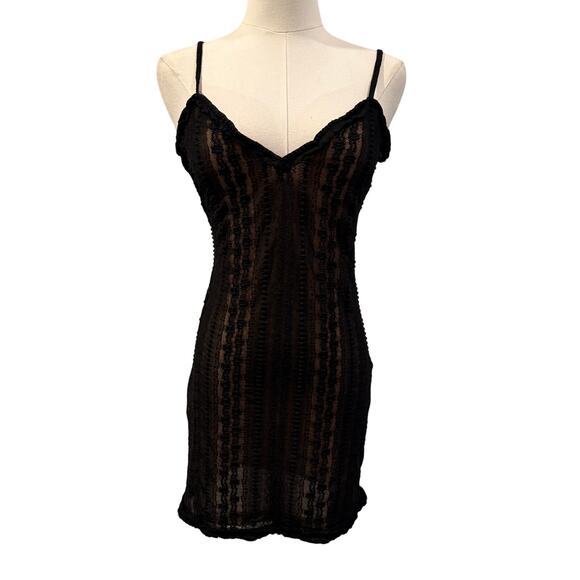 Tiger Mist Sopha Black Sheer Mesh Nude Lining Mini Dress Medium Party Clubwear - Picture 2 of 10